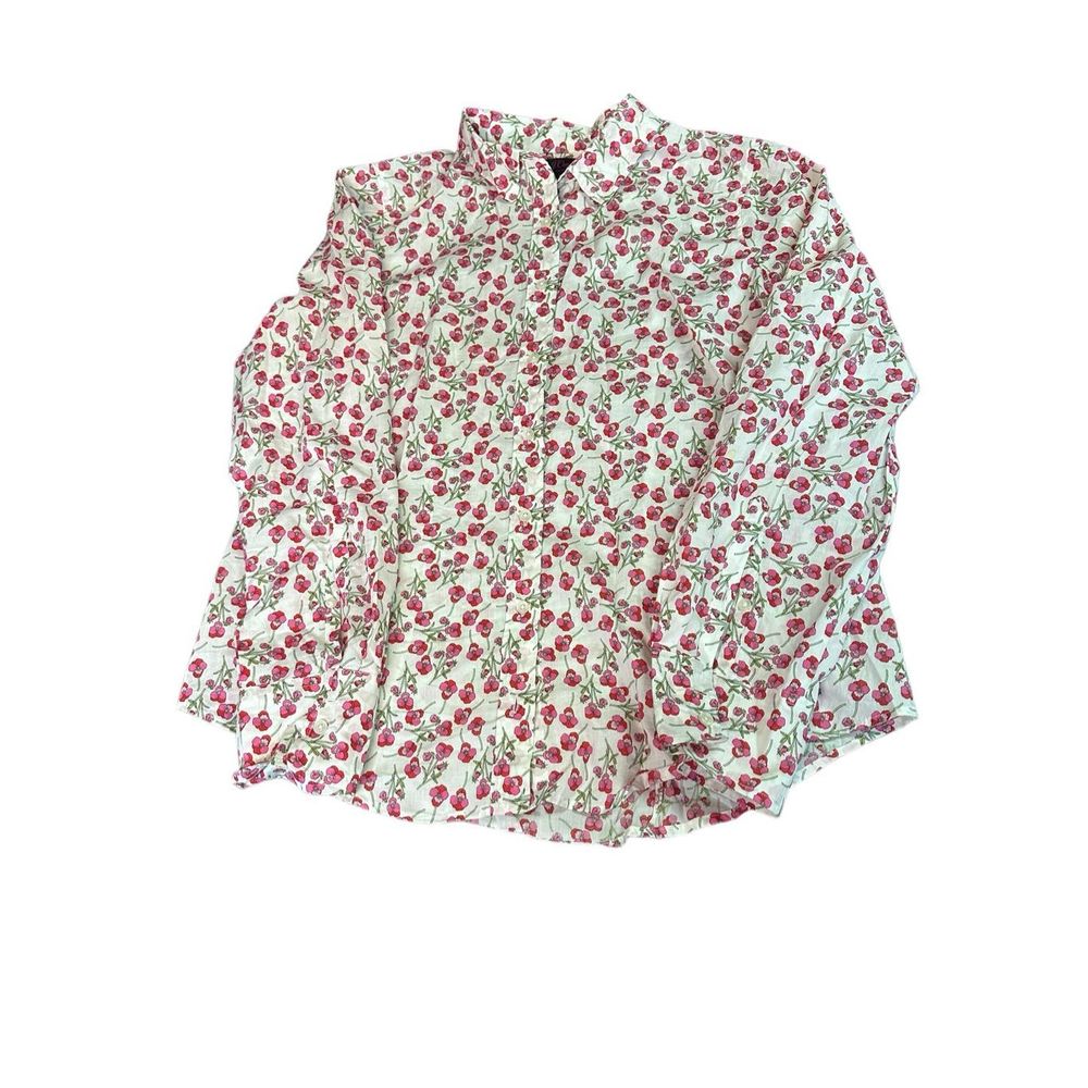 J  Crew Cotton Floral Button Up Long Sleeve Liberty Fabric Des White Collared Wo